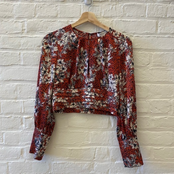 Amanda Uprichard || Samira Floral Leopard Keyhole Blouse Orange / Leopard Small - Picture 8 of 8